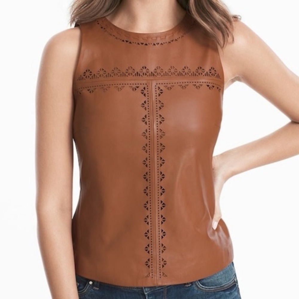 WHBM Laser-Cut Genuine Brown Leather Bodice Tank Top, 00